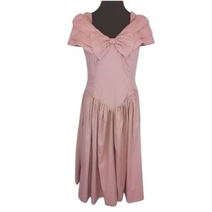 Vintage 80s Homemade Pink Cottagecore Off Shoulder Maxi Dress Romantic